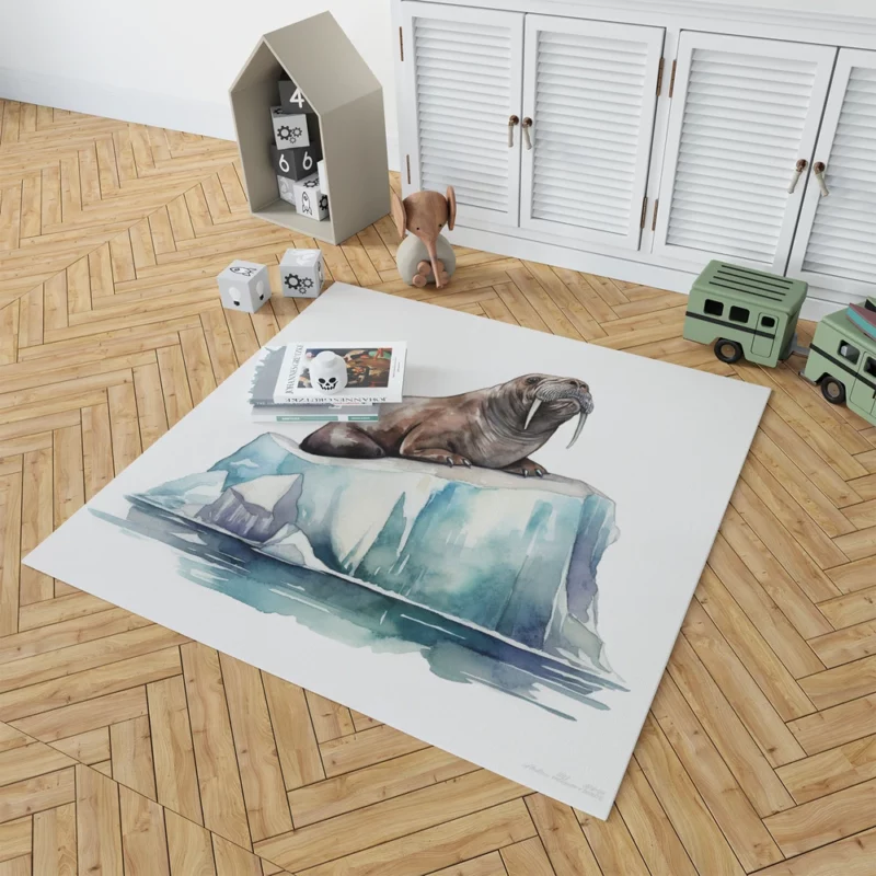 Walrus Sitting on Ice Painting Rug 1