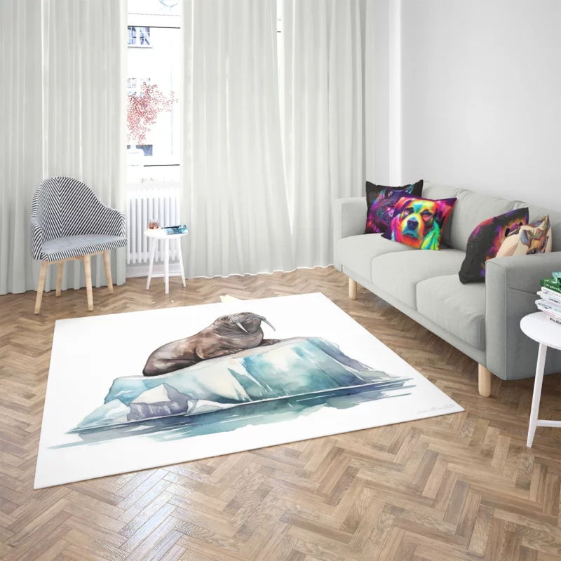 Walrus Sitting on Ice Painting Rug 2