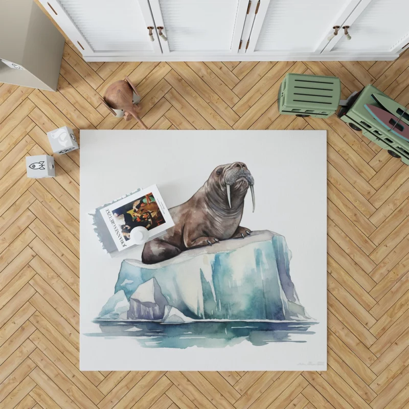 Walrus Sitting on Ice Painting Rug