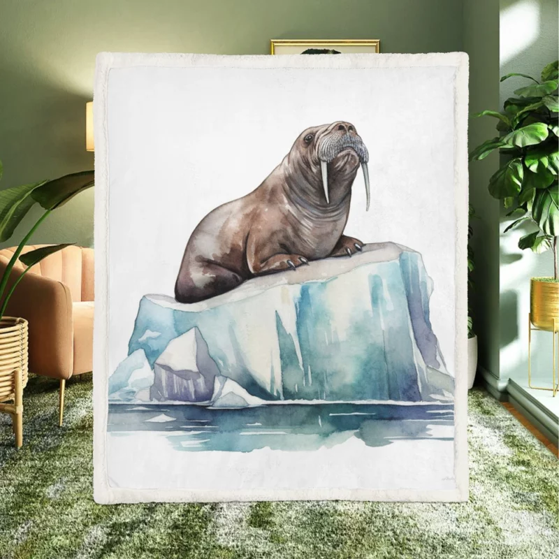 Walrus Sitting on Ice Painting Sherpa Fleece Blanket