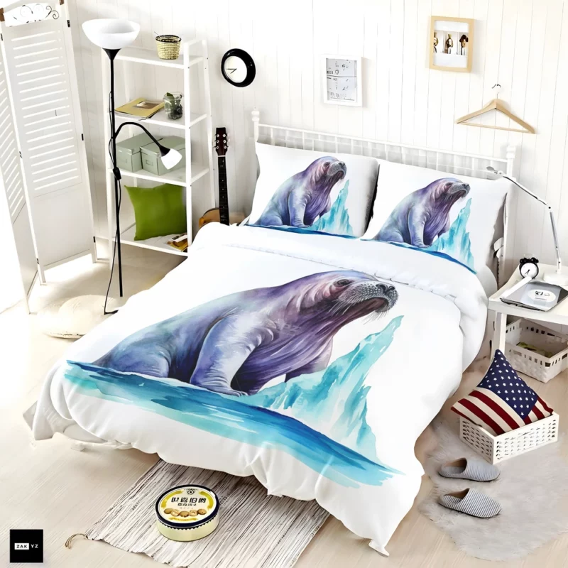Walrus Watercolor Painting Bedding Set