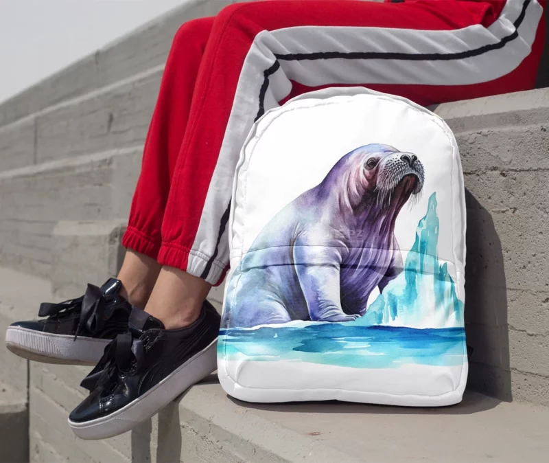 Walrus Watercolor Painting Minimalist Backpack 1