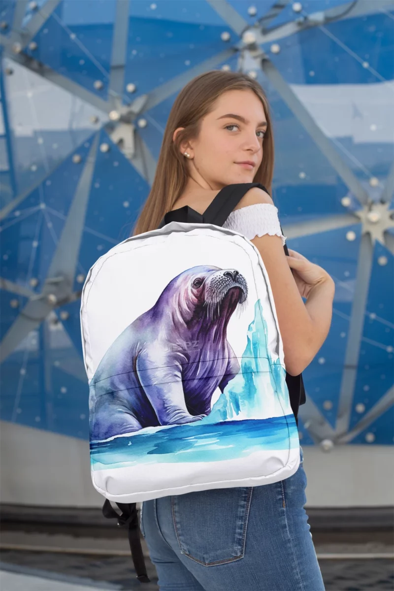 Walrus Watercolor Painting Minimalist Backpack 2