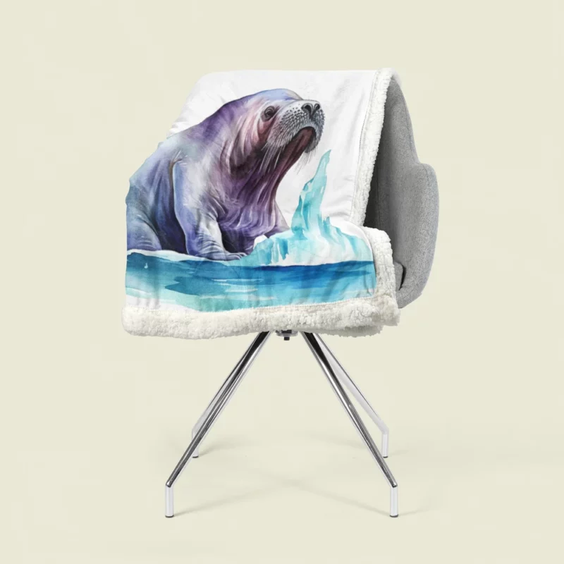 Walrus Watercolor Painting Sherpa Fleece Blanket 1
