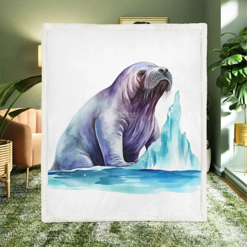 Walrus Watercolor Painting Sherpa Fleece Blanket