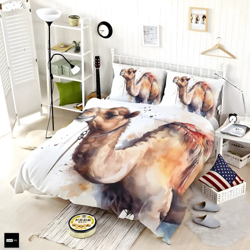 Watercolor Camel Illustration Bedding Set