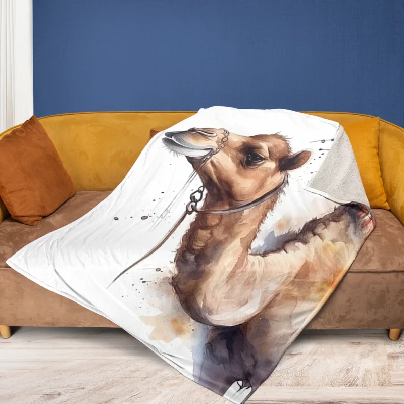 Watercolor Camel Illustration Fleece Blanket 1