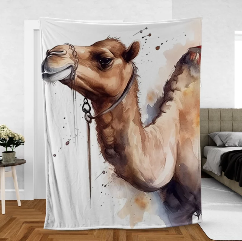 Watercolor Camel Illustration Fleece Blanket