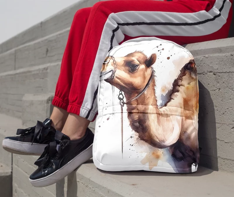 Watercolor Camel Illustration Minimalist Backpack 1