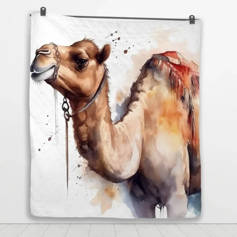 Watercolor Camel Illustration Quilt Blanket 1