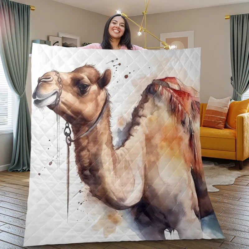 Watercolor Camel Illustration Quilt Blanket