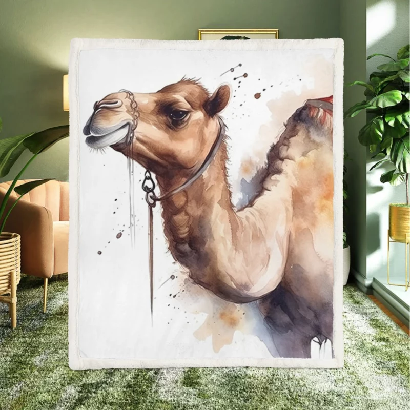 Watercolor Camel Illustration Sherpa Fleece Blanket