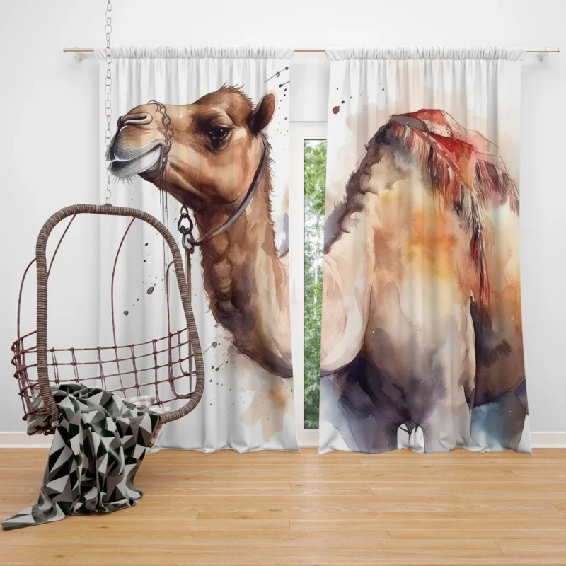 Watercolor Camel Illustration Window Curtain