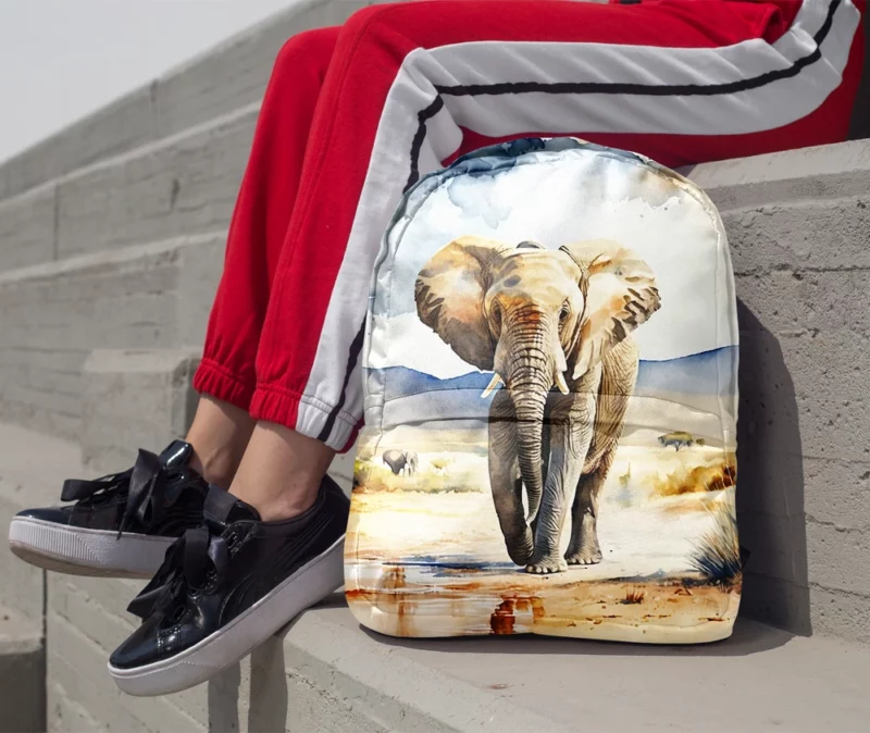 Watercolor Elephant in the Wild Minimalist Backpack 1