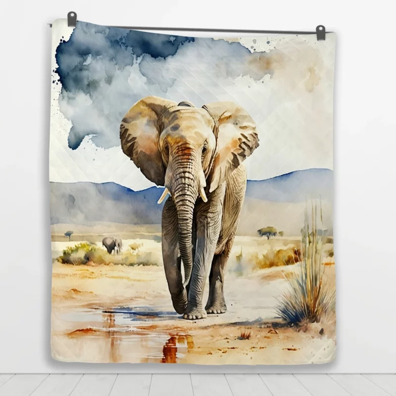 Watercolor Elephant in the Wild Quilt Blanket 1