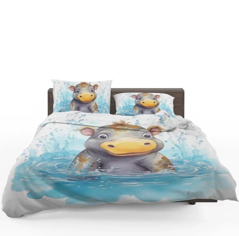 Watercolor Hippo Painting Bedding Set 1