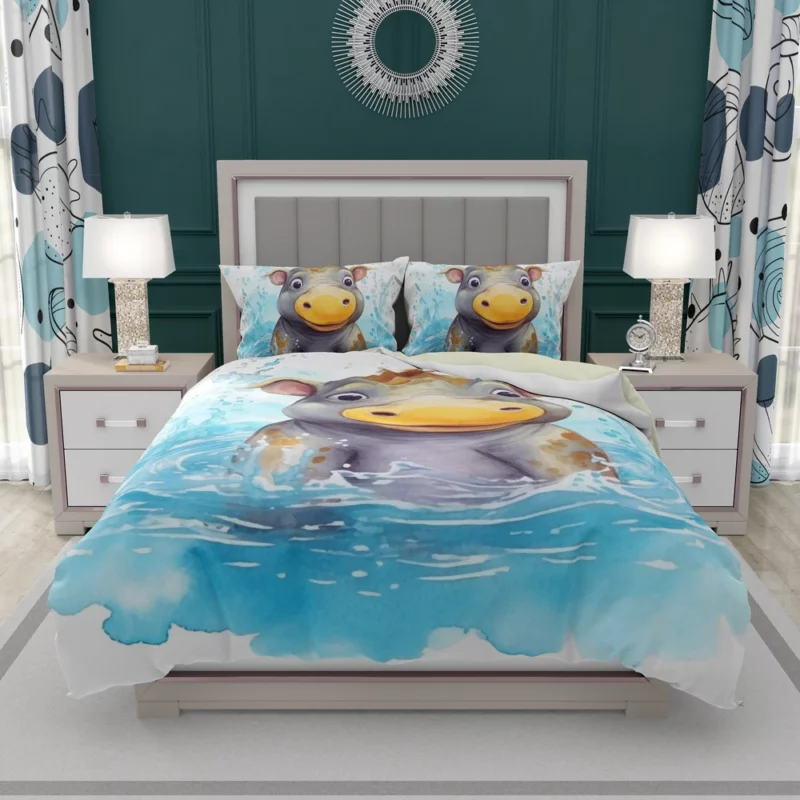 Watercolor Hippo Painting Bedding Set 2