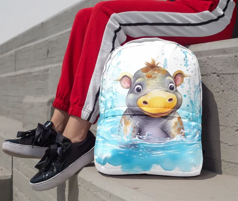 Watercolor Hippo Painting Minimalist Backpack 1