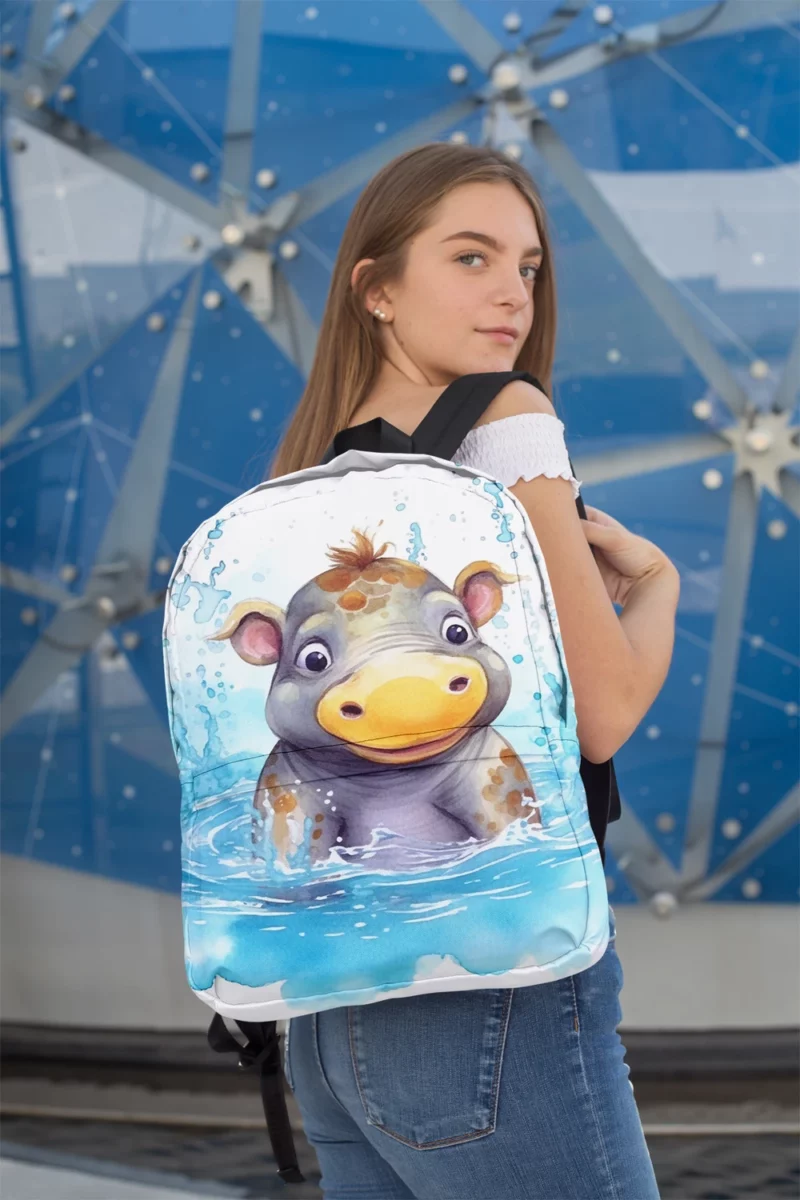 Watercolor Hippo Painting Minimalist Backpack 2