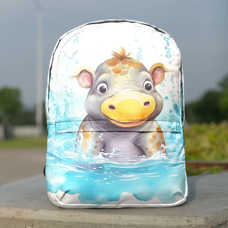 Watercolor Hippo Painting Minimalist Backpack
