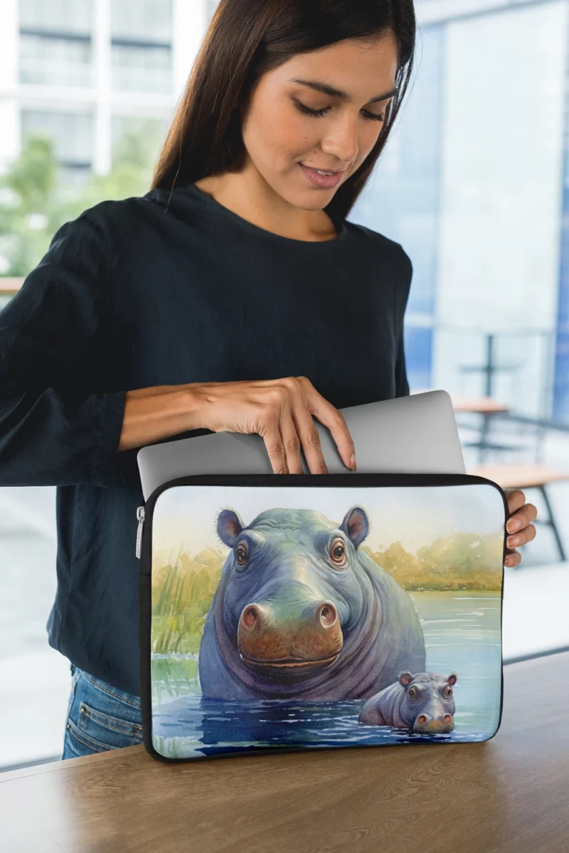 Watercolor Hippos in a Pond Laptop Sleeve 1