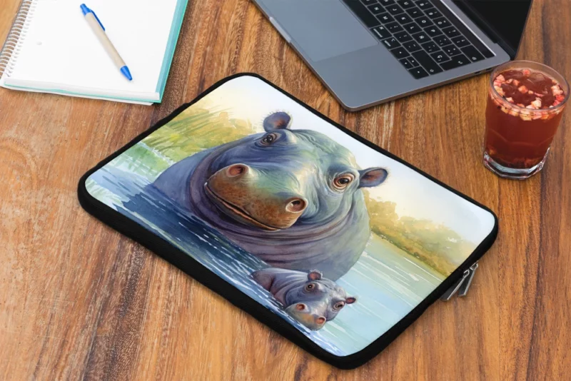 Watercolor Hippos in a Pond Laptop Sleeve 2