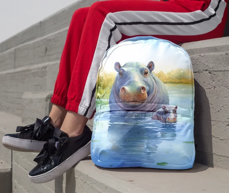 Watercolor Hippos in a Pond Minimalist Backpack 1