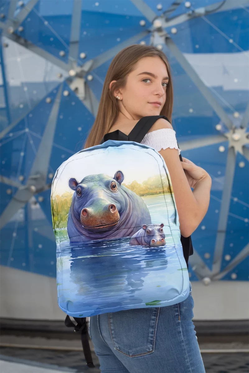 Watercolor Hippos in a Pond Minimalist Backpack 2