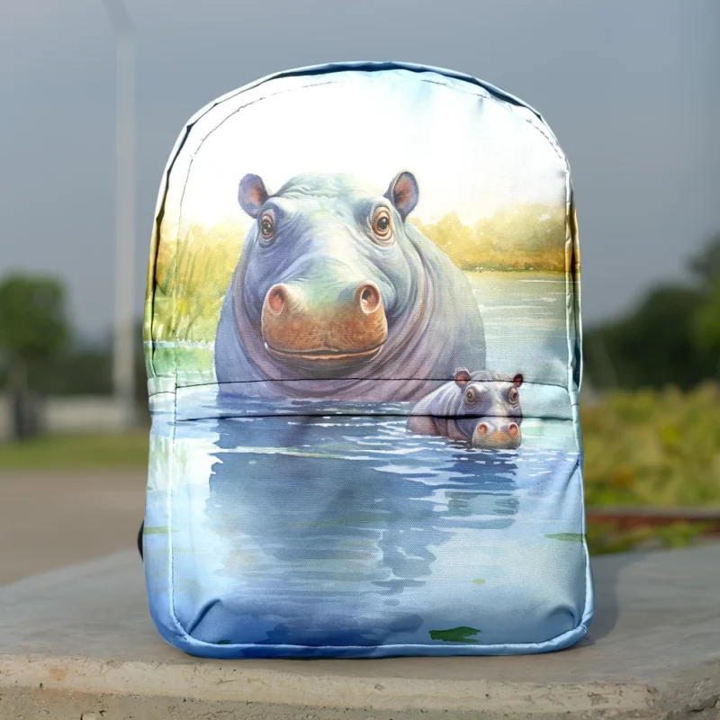 Watercolor Hippos in a Pond Minimalist Backpack