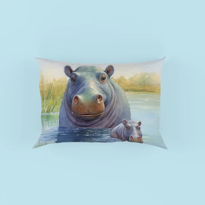 Watercolor Hippos in a Pond Pillow Case