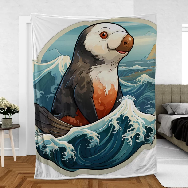 Watercolor Seal Portrait Cute Cartoon Animals Fleece Blanket