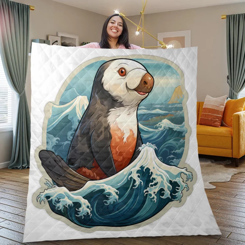 Watercolor Seal Portrait Cute Cartoon Animals Quilt Blanket