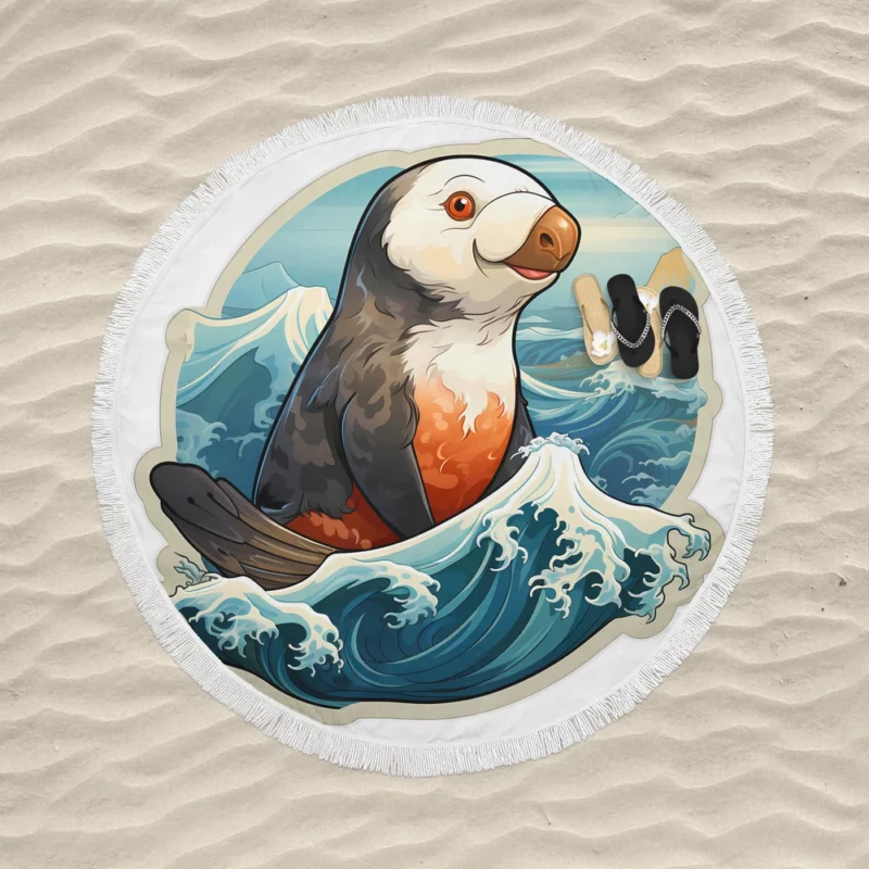 Watercolor Seal Portrait Cute Cartoon Animals Round Beach Towel