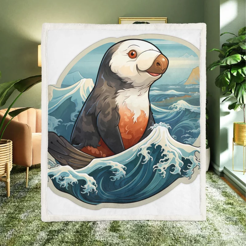 Watercolor Seal Portrait Cute Cartoon Animals Sherpa Fleece Blanket