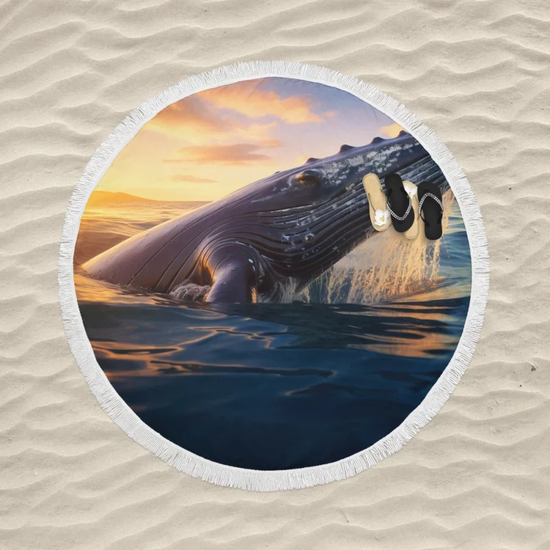 Whale AI Generated Image Round Beach Towel