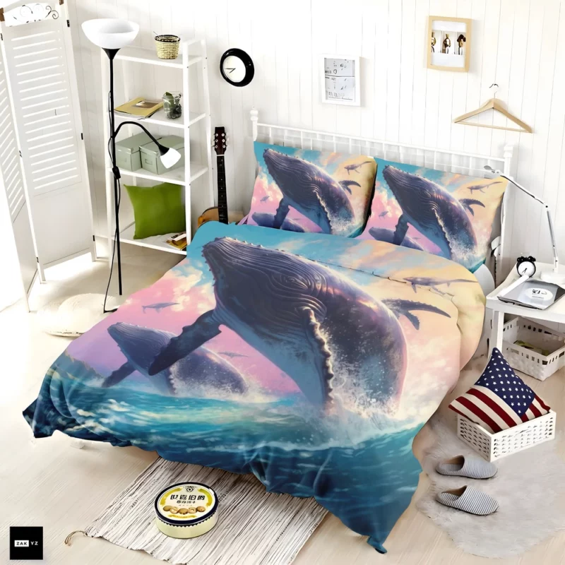 Whale Ocean Sunset Painting Bedding Set