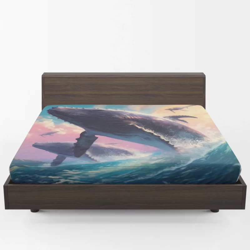 Whale Ocean Sunset Painting Fitted Sheet 1