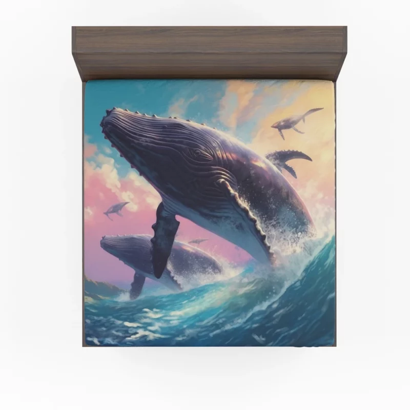 Whale Ocean Sunset Painting Fitted Sheet