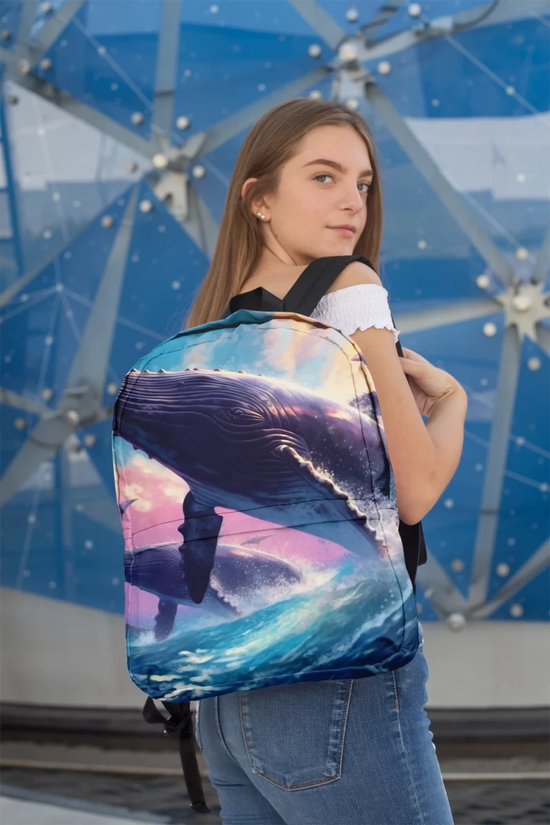 Whale Ocean Sunset Painting Minimalist Backpack 2