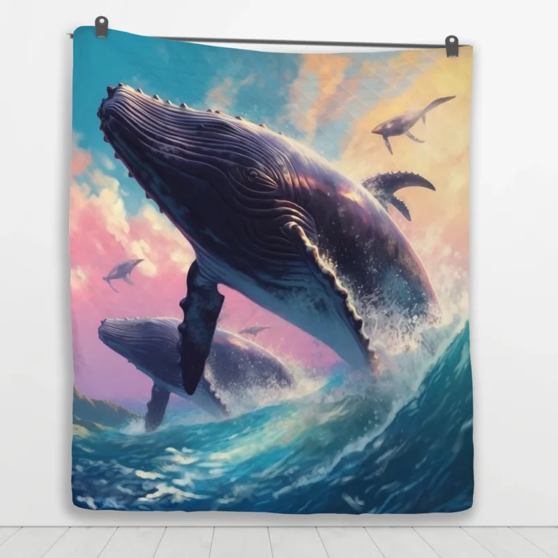 Whale Ocean Sunset Painting Quilt Blanket 1