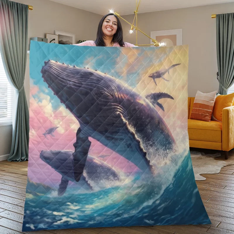 Whale Ocean Sunset Painting Quilt Blanket