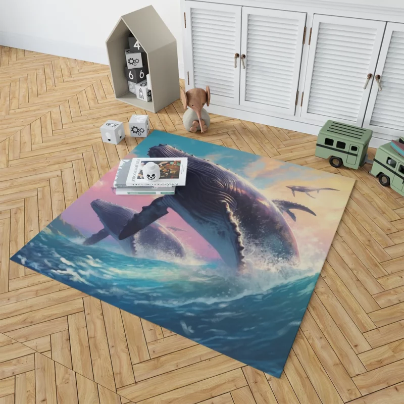 Whale Ocean Sunset Painting Rug 1