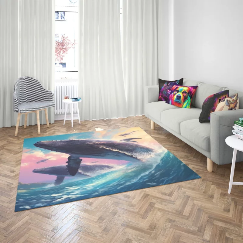 Whale Ocean Sunset Painting Rug 2
