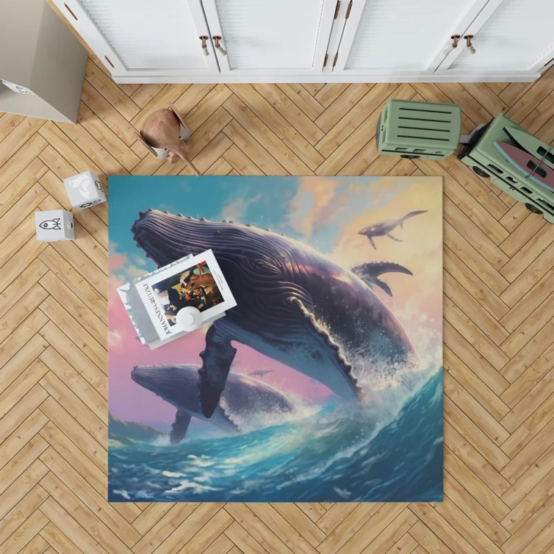 Whale Ocean Sunset Painting Rug