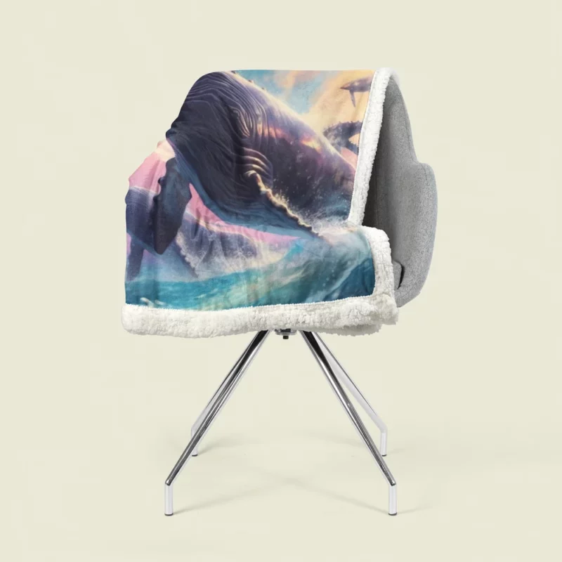 Whale Ocean Sunset Painting Sherpa Fleece Blanket 1