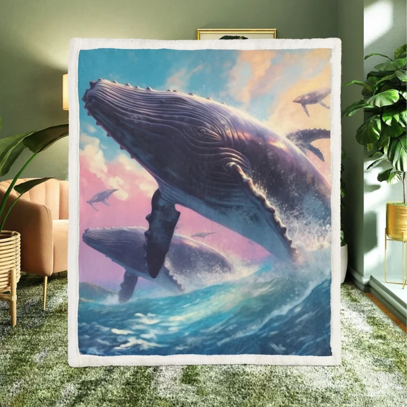 Whale Ocean Sunset Painting Sherpa Fleece Blanket