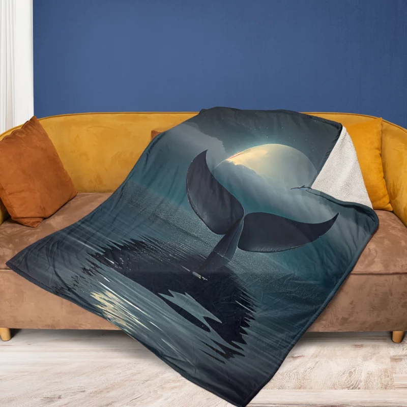 Whale Tail at Night Fleece Blanket 1