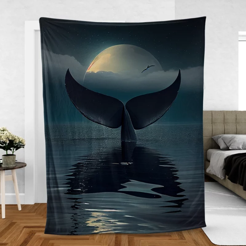 Whale Tail at Night Fleece Blanket