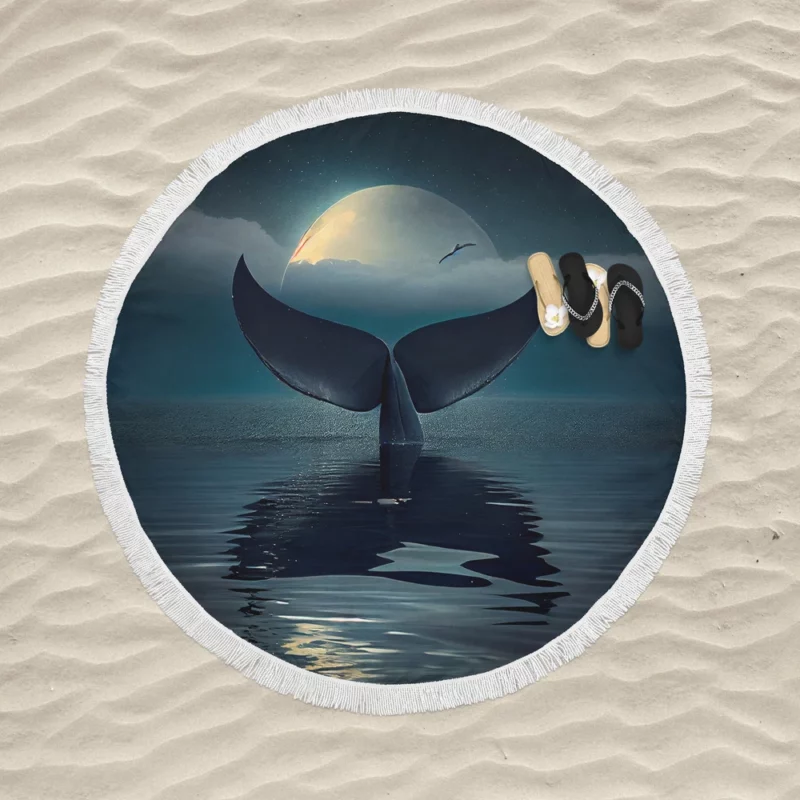 Whale Tail at Night Round Beach Towel