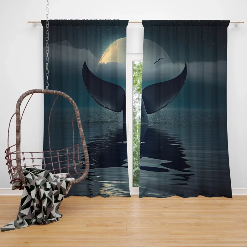 Whale Tail at Night Window Curtain